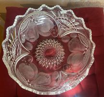 Große Französische Tazza Obstschale, geätztem Kristallglas