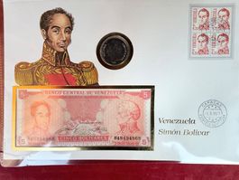 VENEZUELA - Münzbrief 2.9.91 - 5 Bolivares 1989 Note & Münze