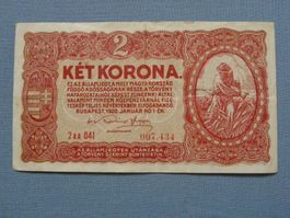 Originale 2-Kronen Note von 1920 aus Ungarn, Top Zustand