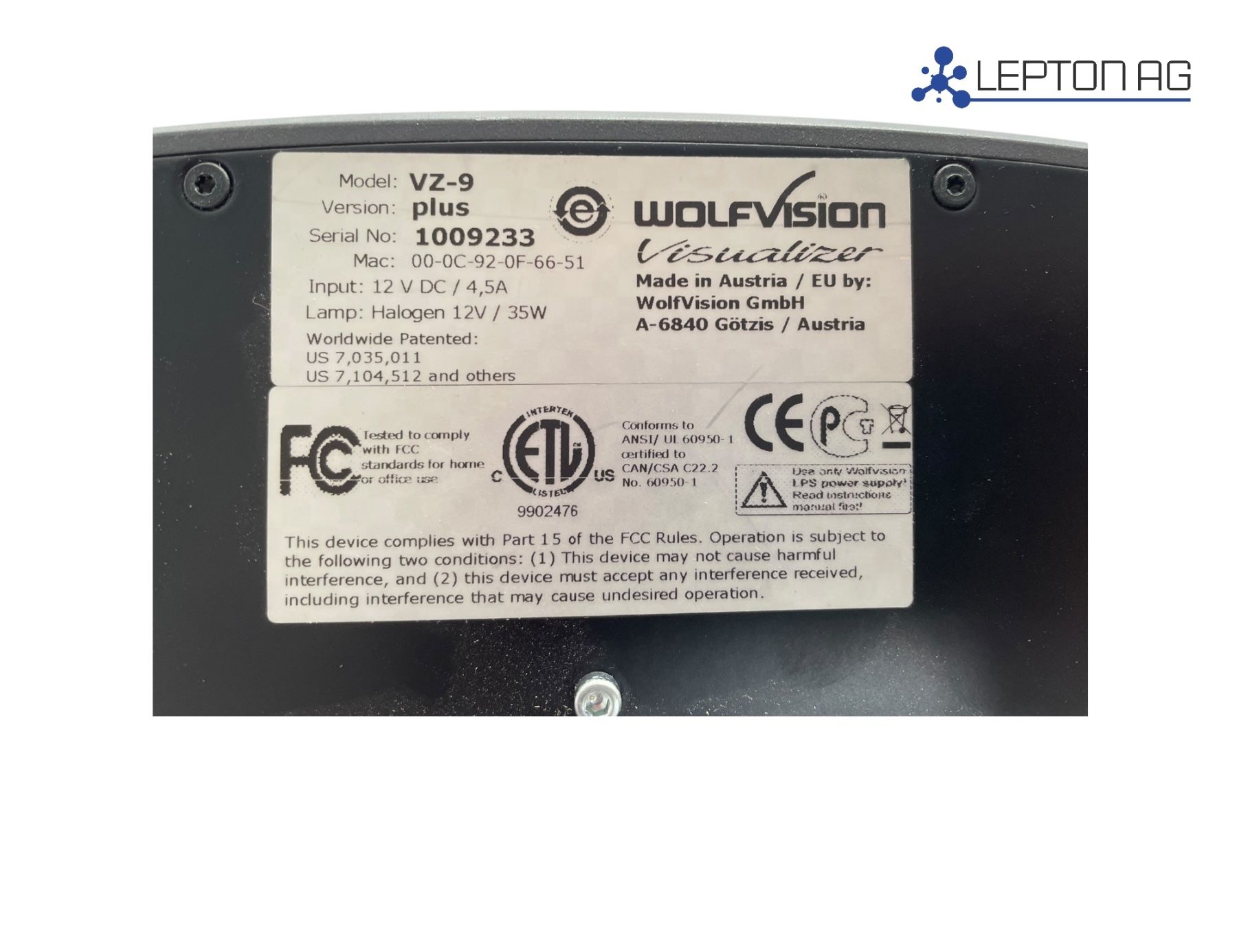 Vidéoprojecteurs: Wolfvision VZ-9 Plus Visualizer – D'occasion à Niederdorf par LeptonAG 7
