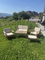 Rustic Wooden Garden Set - Sofa, Chairs, Table, Footstool