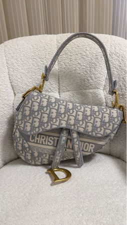 Dior Saddle Bag Oblique Canvas grau Neuwertig