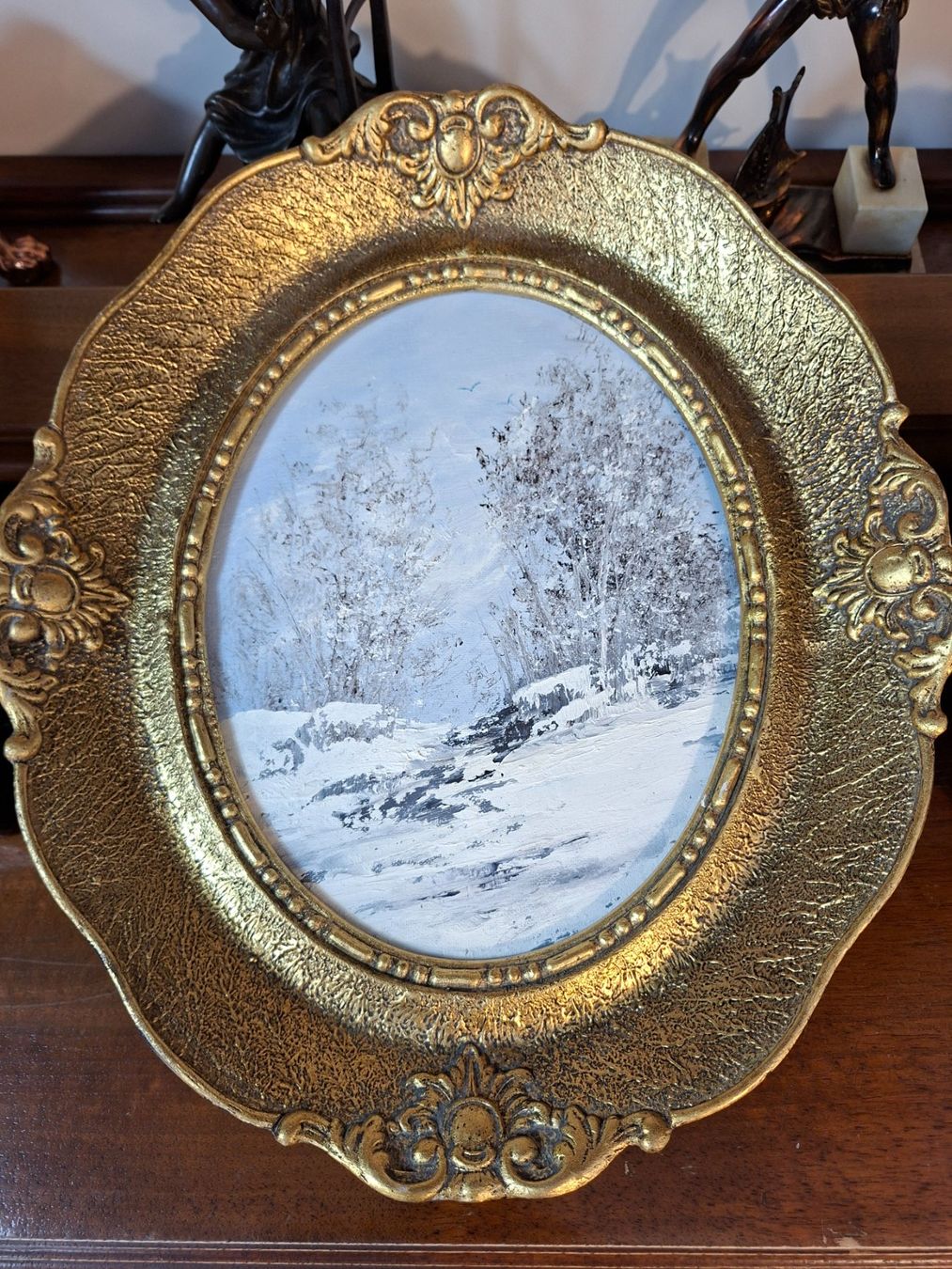 Dipinti: 2er Set Oval Gemälde Winterlandschaft Prunkrahmen – Usato da Steffisburg venduto da ZeitReise_ 1