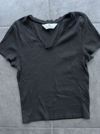 H&M Ripp Shirt, schwarz, Grösse 170