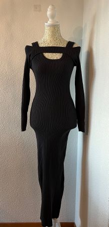 Dark grey bodycon maxi dress with cut out shoulders