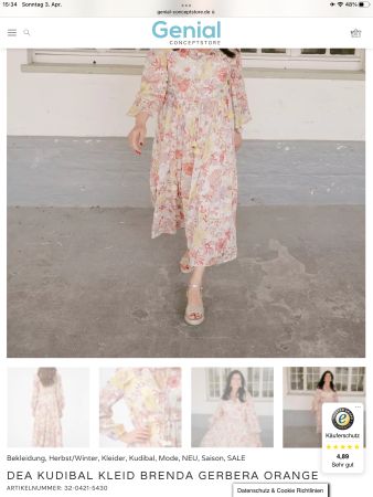 Dea Kudibal: leichtes Seidenkleid (90% Seide), geblümt, 36