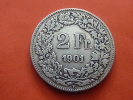 2 Fr.  1901  sehr rar nur 0,05 Mio. Stück -. ungereinigt -
