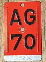 AG 70 - VELONUMMER - FAHRRADSCHILD - PLAQUE DE VELO - AG 70