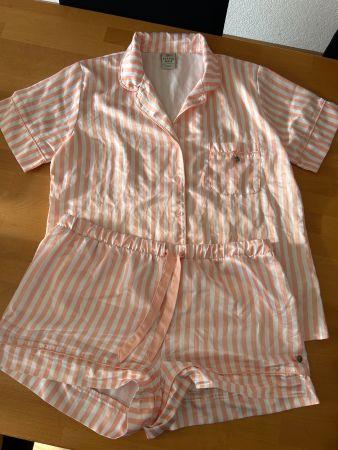 Schlafanzug Sylvie Meis gestreift weiss orange Grösse S
