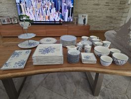 Geschirrset, blau weiss 54 teilig, Landhausstil/Vintage