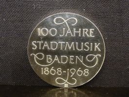 Medaille 100 Jahre Stadtmusik Baden 1968 Silber 0.900