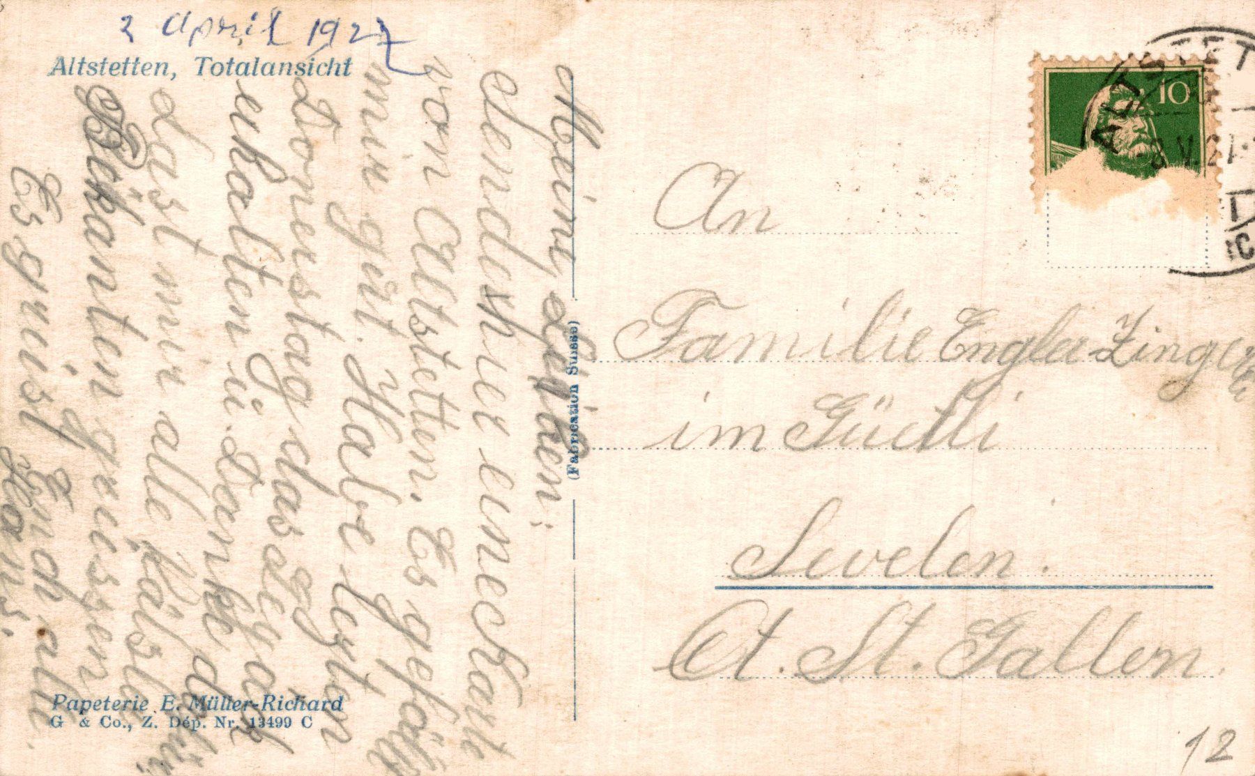 Cartoline postali: Altstetten. Totalansicht – Usato da Bronschhofen venduto da Astore 1