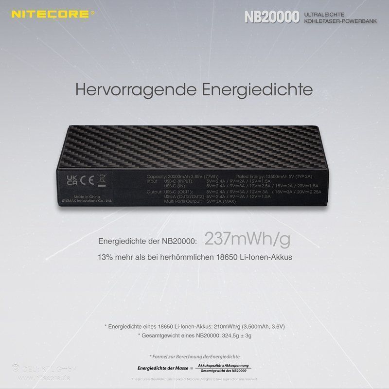 NiteCore Caricabatterie: superleichte Powerbank NiteCore NB20000 – Nuovo e nell'imballaggio originale da Grüningen venduto da Prolumin 3