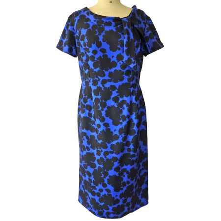 Kleid Gr. M/L Seide blau-schwarz mit Schluppe VINTAGE 1970s