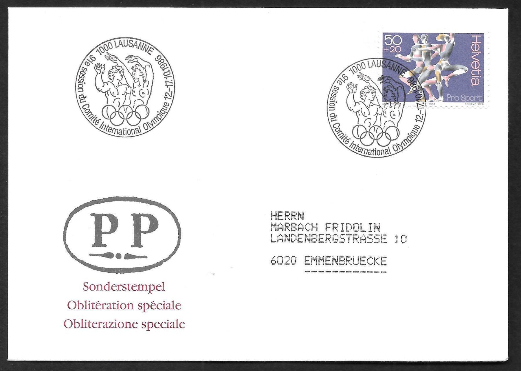 Tous les timbres: Sonderbrief S. 1275 91e Session Comité Olymp. 12.-17.10.1986 – Neuf (Voir description) à Olten par clotaldi