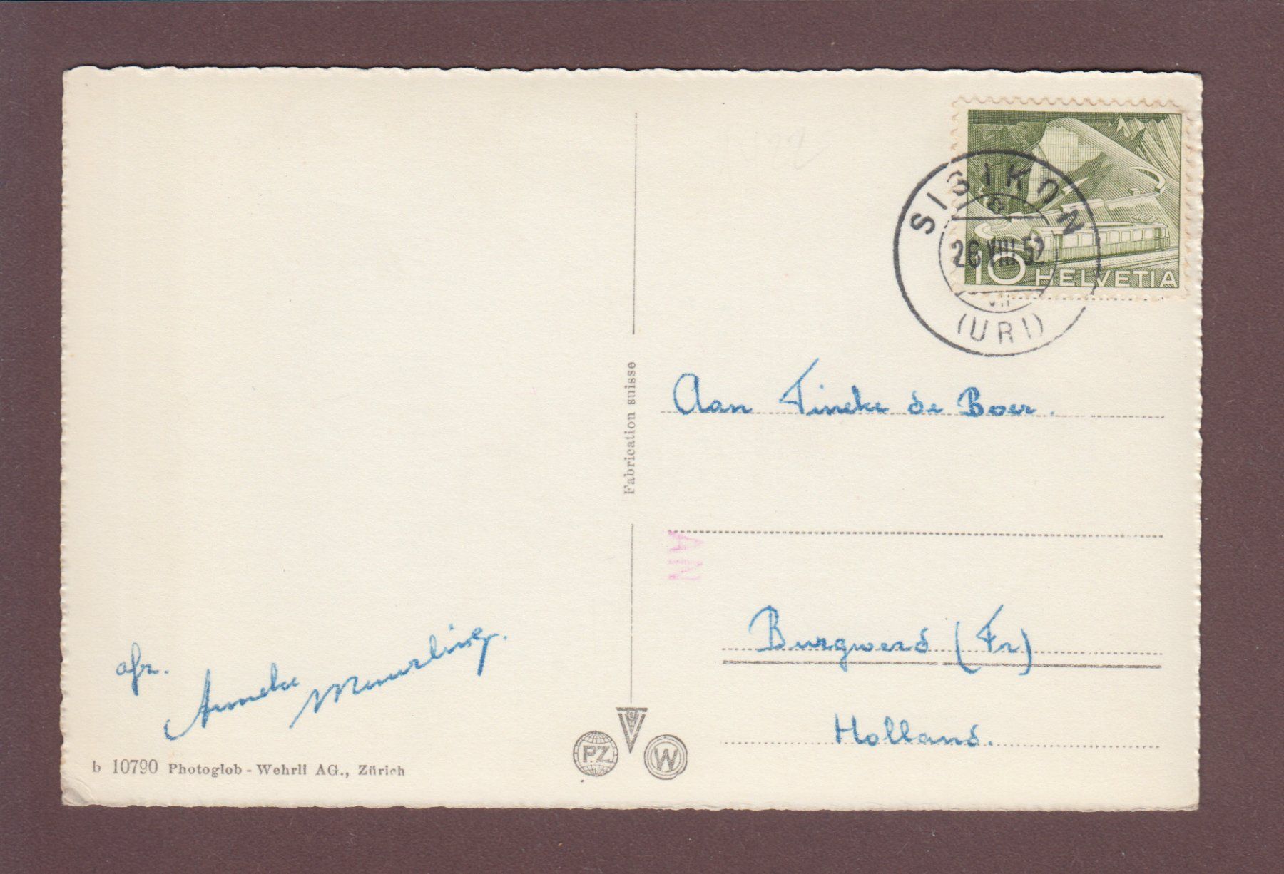 Cartoline postali: AXENSTRASSE - Gitschen - Urirotstock – Usato da Pully venduto da nicecards 1