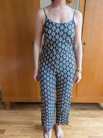 Summer Jumpsuit with Diamond Pattern, Back Cutout - S