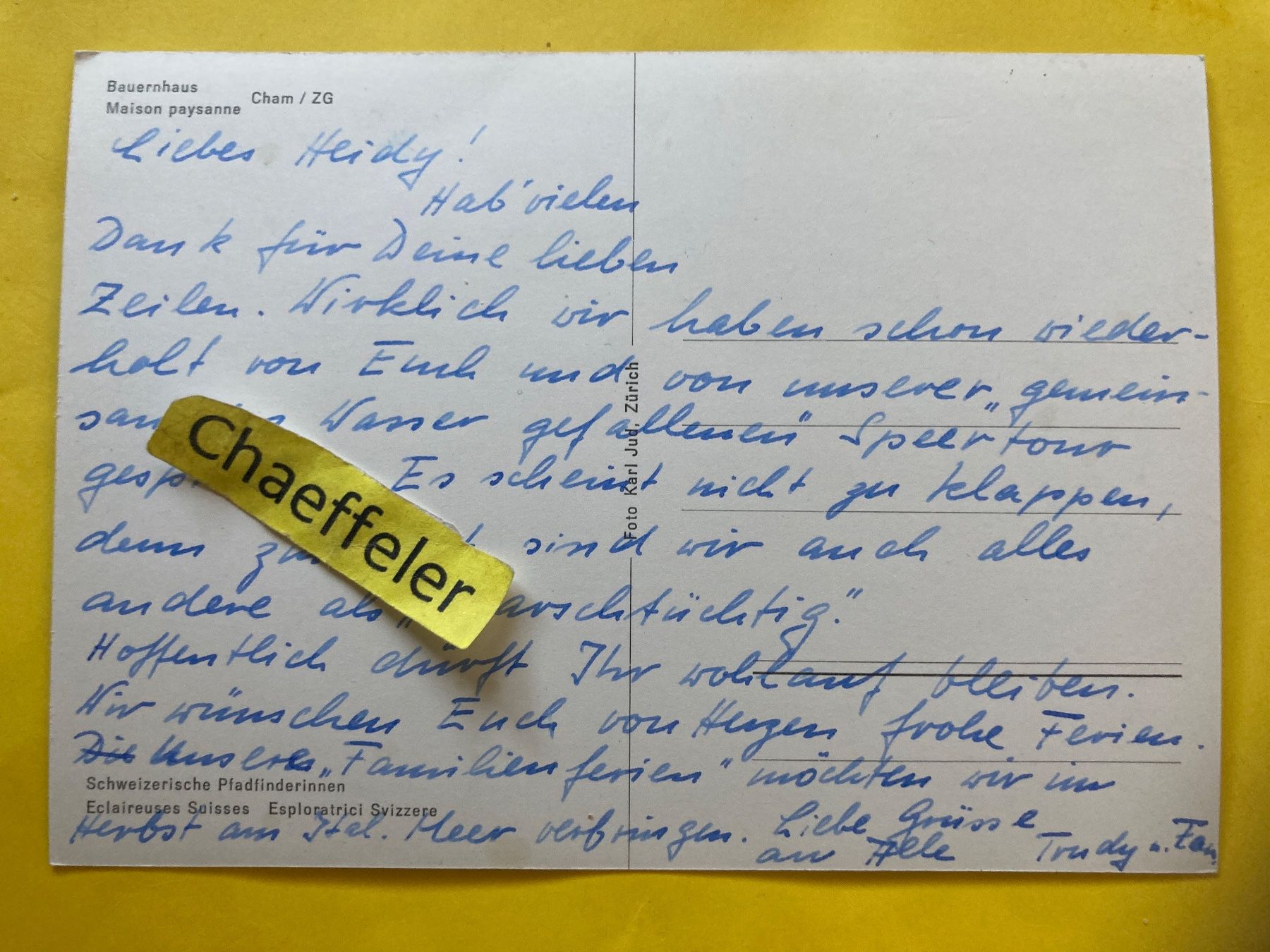 Cartoline postali: Bauernhaus Cham / ZG – Usato da Zürich venduto da Chaeffeler 1