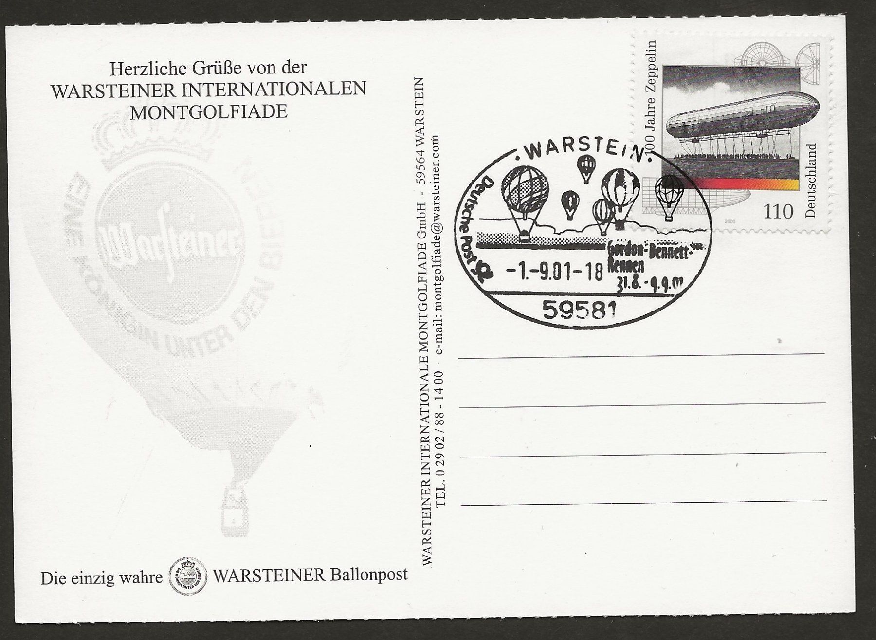 Tutti i francobolli: Ballon 2001 WARSTEIN Deutschland Luftpost – Usato da Au ZH venduto da xelagreb01
