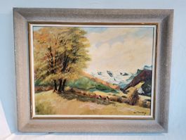 Antikes Landschaftsbild, Oelbild Landschaft, Bild Signiert