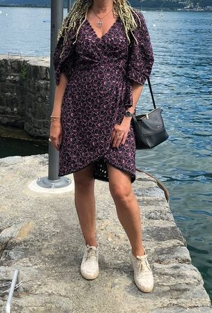 Chic Abito di Seta ricamata-M/L,,nero e ricamo burgundo