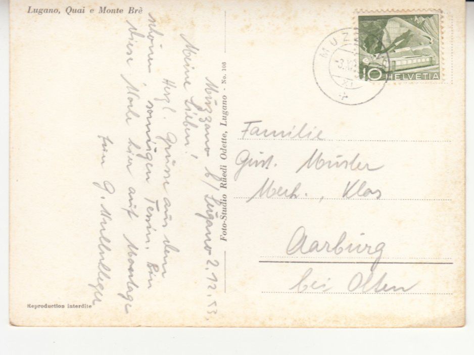 Cartoline postali: Lugano 1953 – Usato da Bürglen TG venduto da StampGraf 1