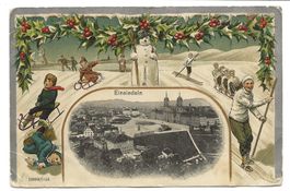 Einsiedeln (SZ) Passepartout-Präge-Litho - Wintersport  1910