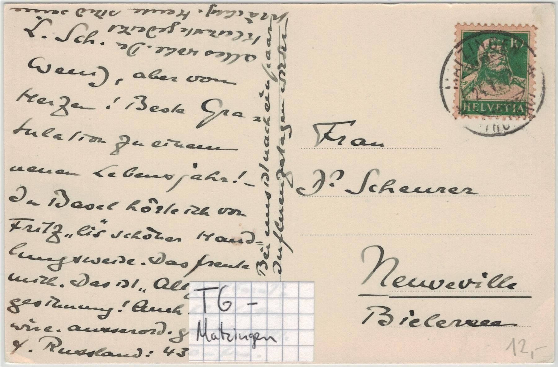 Cartoline postali: TG 127 MATZINGEN 1922 – Usato da Fribourg venduto da philafri 1