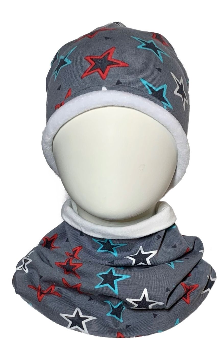 Berretti & Sciarpe: Handmade KAPPE Beanie wendbar grau mit Sternen – Nuovo e nell'imballaggio originale da Emmenbrücke venduto da swissmade-miracles 3