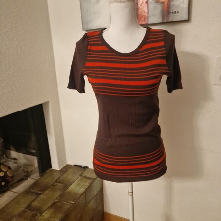 HANRO Herbst Shirt Gr. M/ S braun orange gestreift