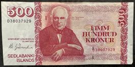 Island 500 Kronur Geldschein, Jahr 2001