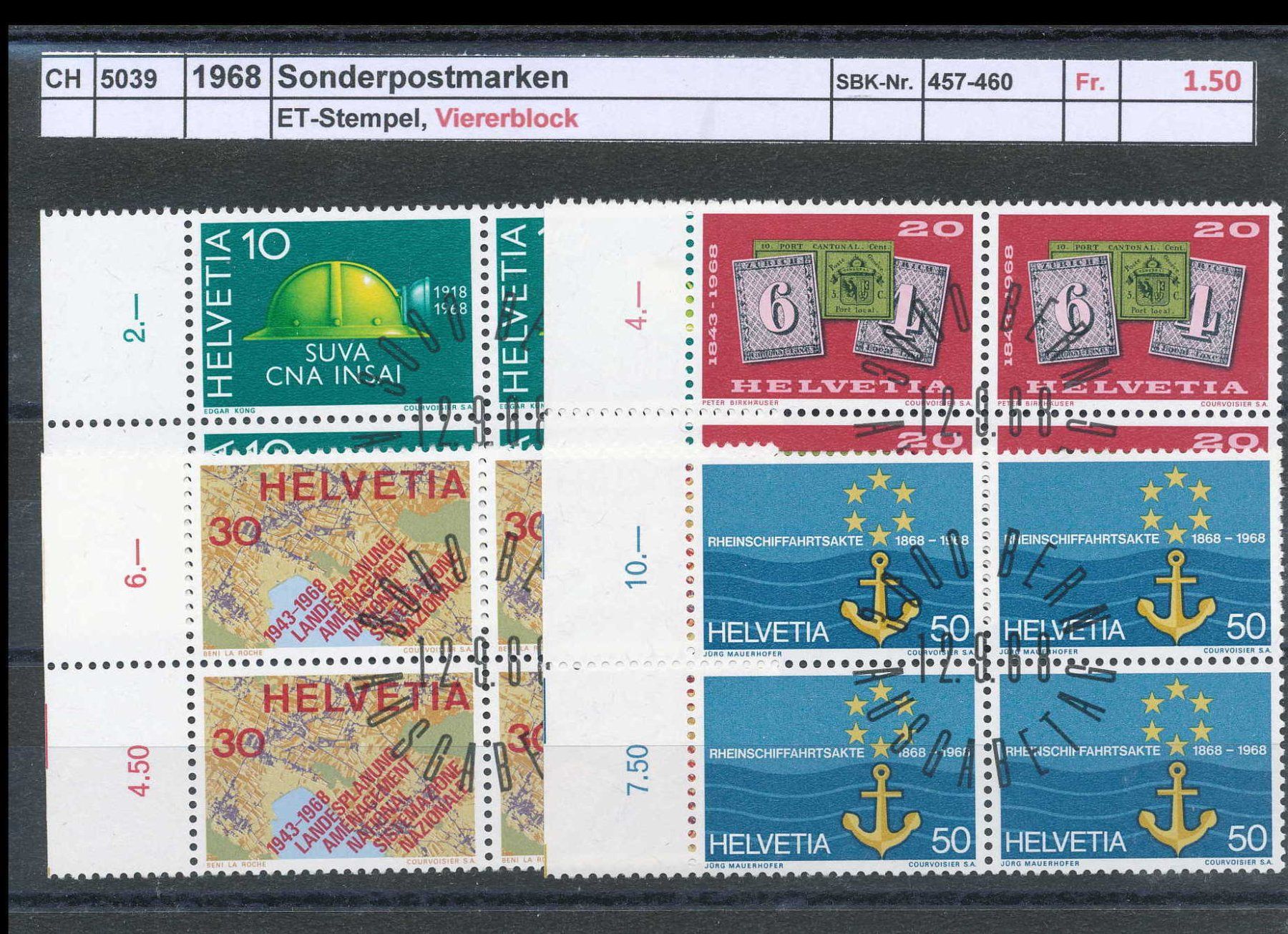 Alle Briefmarken: 1968 "Sonderpostmarken" - Viererblock, ET -gestempelt – Gebraucht aus Winterthur von Zupogeru