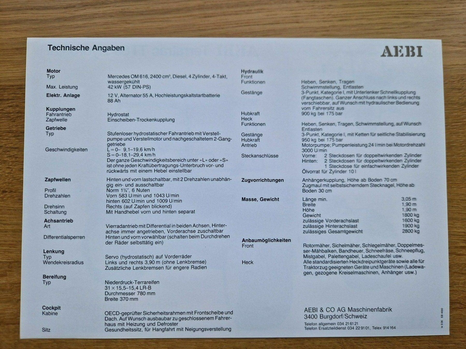 Aebi Trattori: Original Prospekt Aebi TT88 Hydrostat – Usato da Dürnten venduto da Bachtel84 1