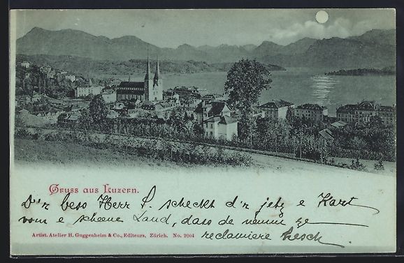 Cartoline postali: Mondschein-AK Luzern, Teilansicht mit Ki – Usato da Berlin venduto da bartko-reher