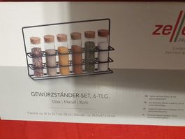 Gewürz Set Glas/ Korken  Zeller mit Regal 7 teilig