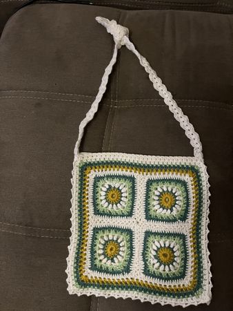 Crocheted Shoulder Bag Handmade Multicolor Granny Square