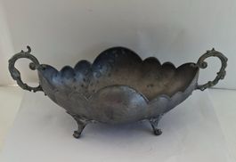 Antike Zinn Schale mit Füssen und Henkeln, Vintage Deko
