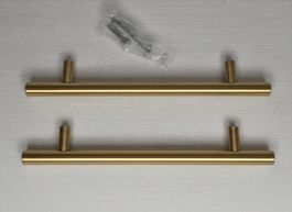 2 Möbelgriffe Stangengriffe Metall goldfarben mit Schrauben 