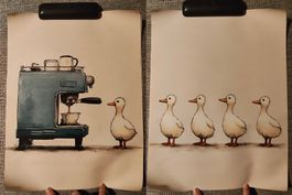 Deux affiches illustrées canards café, état neuf, lot de 2