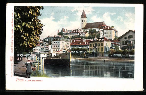 Cartoline postali: AK Thun, Ortspartie mit Schifflände – Usato da Berlin venduto da bartko-reher