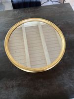 Ancien Miroir Rond Cadre Doré Années 70