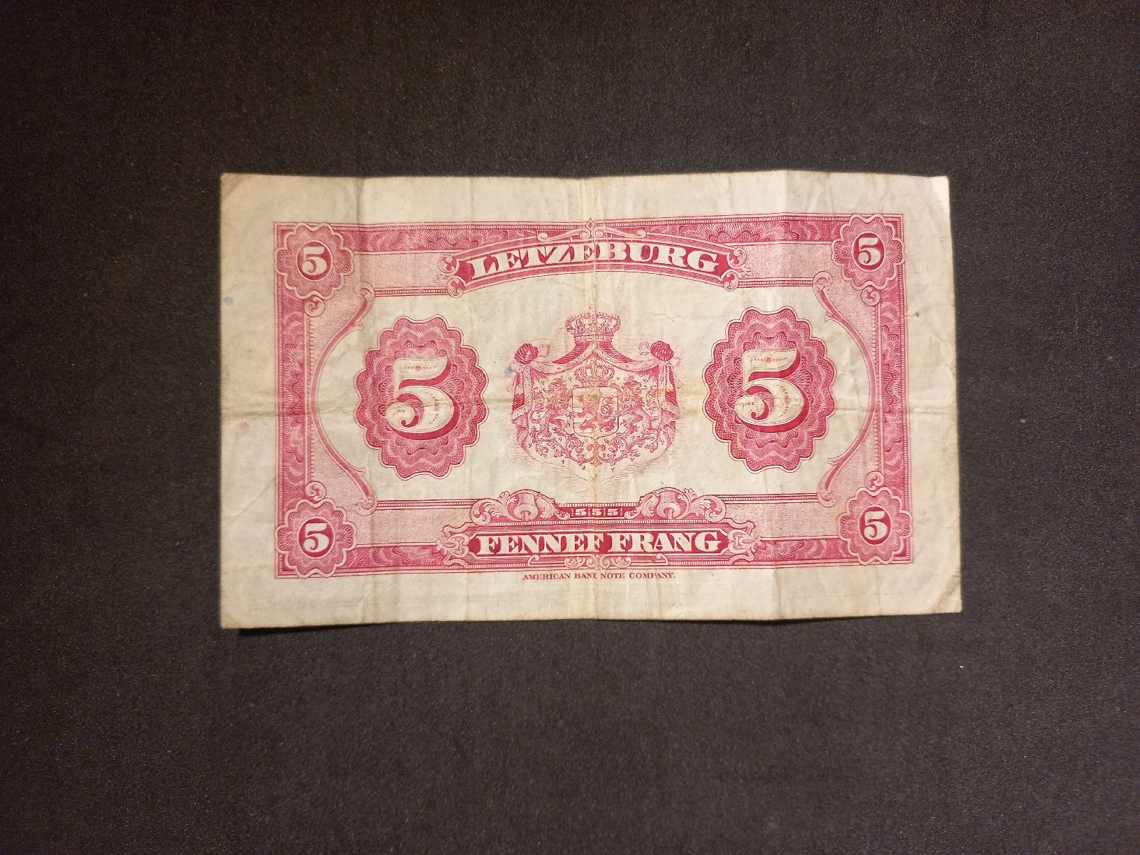 Banknoten: 5 Franc Banknote - Luxemburg – Gebraucht aus Geroldswil von Antica01 1