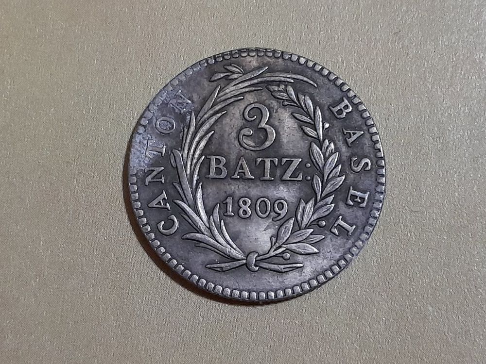 Alle Münzen: Basel, 3 Batzen 1809 – Gebraucht aus Aarau von Reto_BA_01