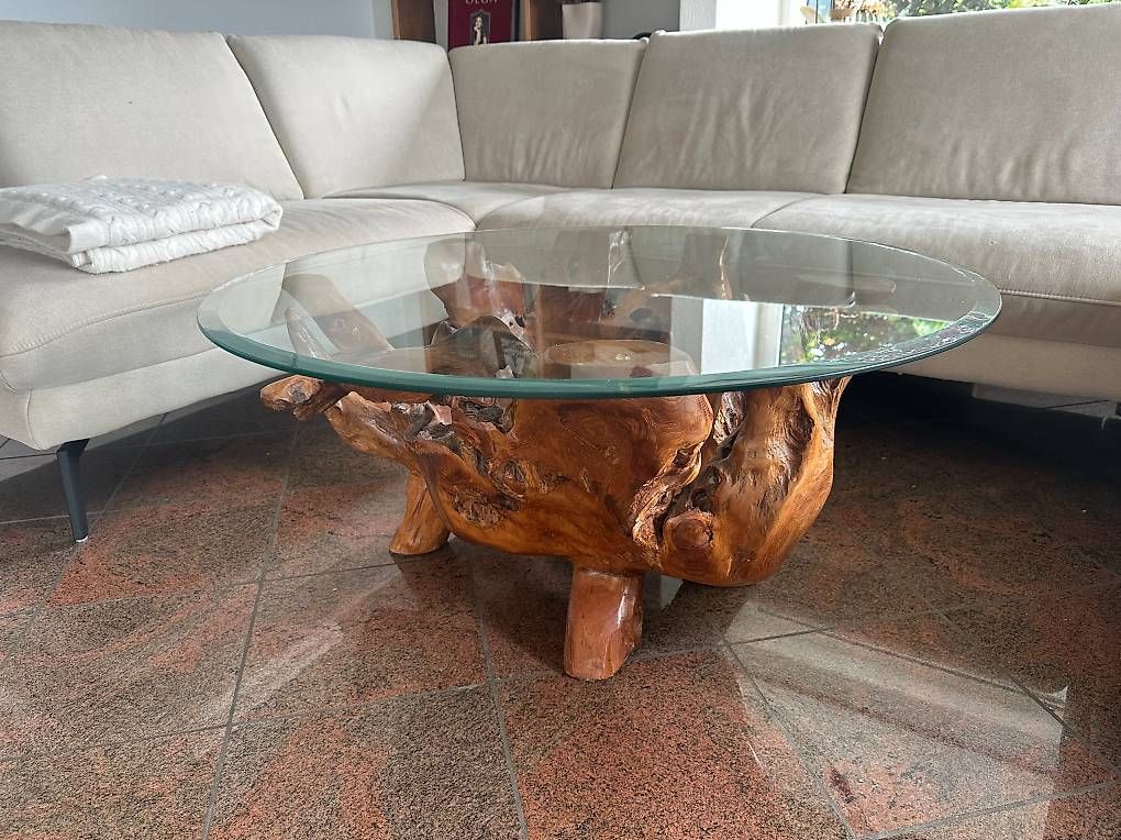 Tavoli: Salontisch / Glastisch aus Wurzel 90cm Diameter – Usato da Meilen venduto da ravingmelanzane