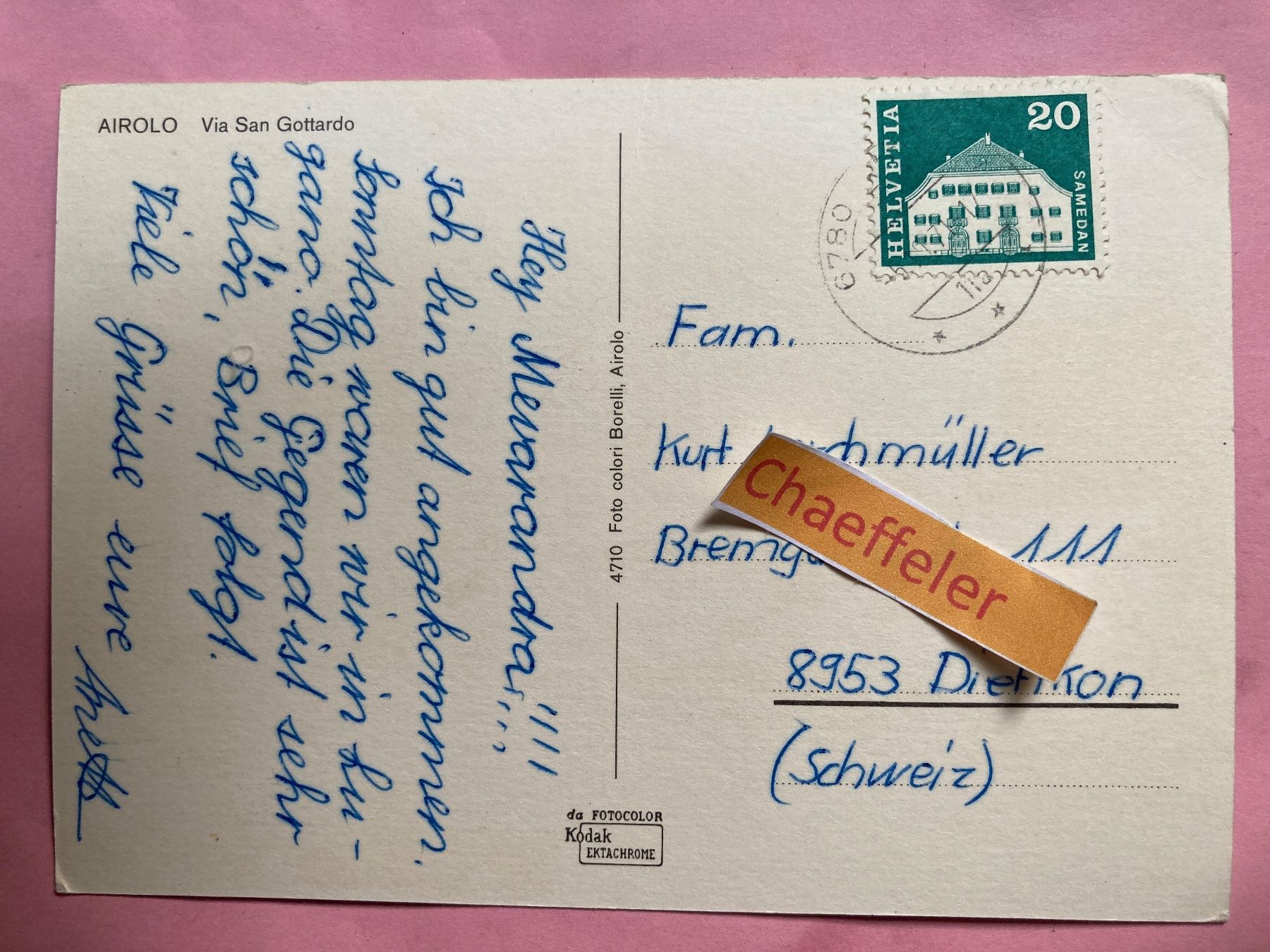 Cartoline postali: 1971 Airolo, Via San Gottardo. – Usato da Zürich venduto da Chaeffeler 1