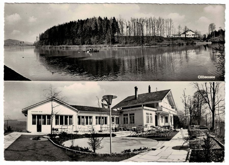 Ansichtskarten: St. Gallen, Gübsensee, Restaurant mit Terrasse, um 1955 – Gebraucht aus Frauenfeld von POML
