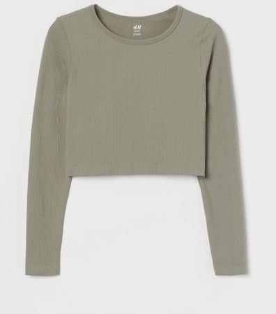 Kurzes Sport Langarmahirt, Damen, L, khakigrün, h&m
