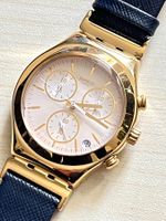 Swatch Irony, Goldfarben mit blauem Lederarmband!