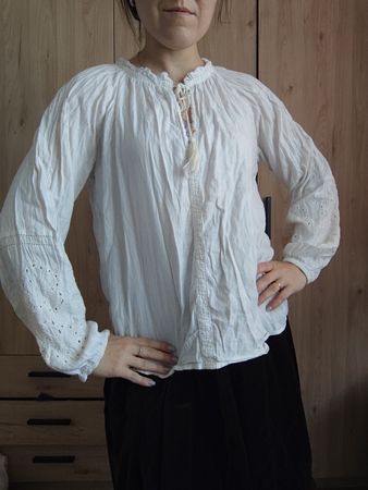 Summer Cotton Blouse - Bohemian style, Size 38, White