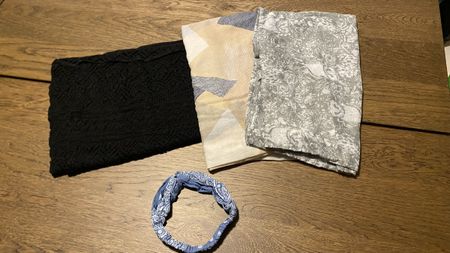 3 Schlauchschals, 1 Haarband Schwarz Grau Blau Accessoirs